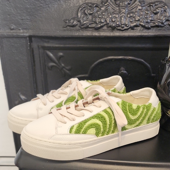 Soludos Shoes - Soludos Ibiza Platform Psychedelic Spiral Sneakers Green White, Size 8